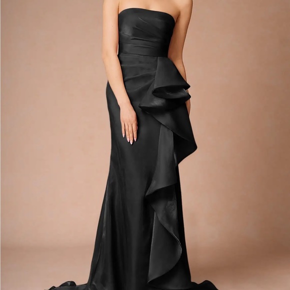 Azazie Elegant Black Strapless Evening Gown| Wedding Guest Dress | Gala Dress - Picture 3 of 6